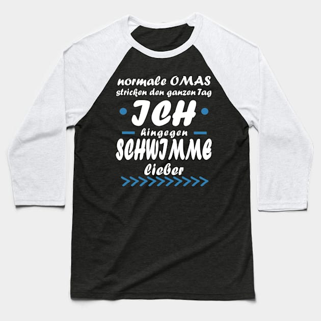 Schwimmen Oma Sport Wasser Sommer Ruhestand Rente Baseball T-Shirt by FindYourFavouriteDesign